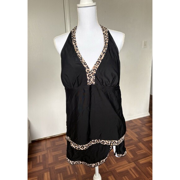 Unbranded Other - Women’s Black Leopard Halter Top and Skirt Swimsuit Set Size 2X
